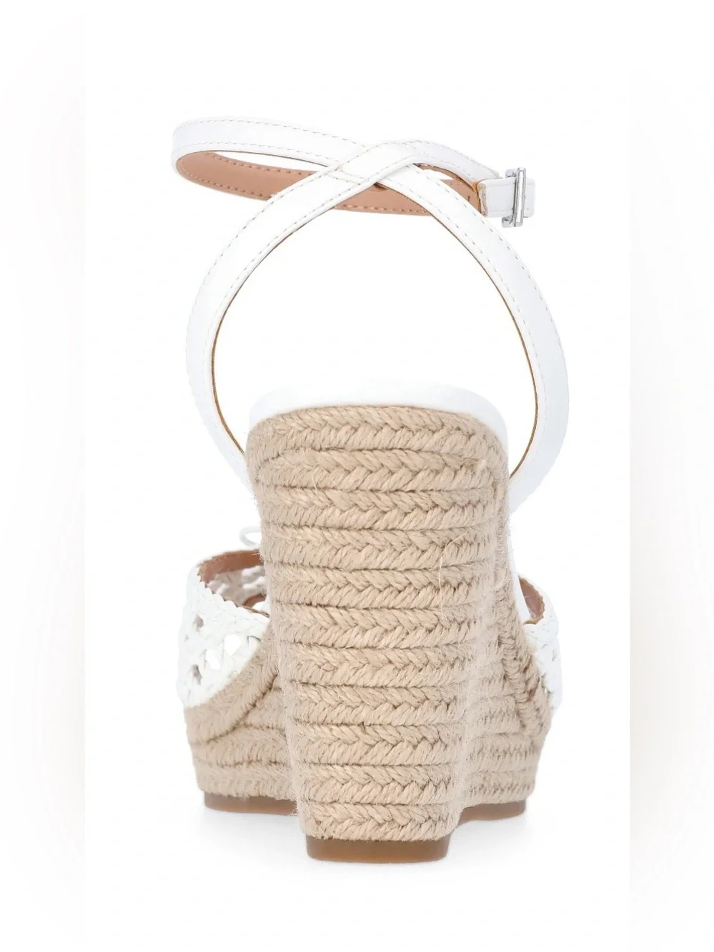 Time and Tru Women’s Bow Espadrille Wedge Sandals Size 10 White Ankle Strap NWT